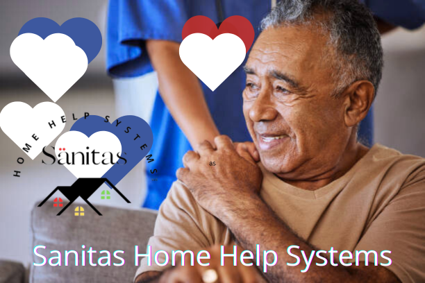 Sanitas Home Help Systems caregiver supporting an older man at home